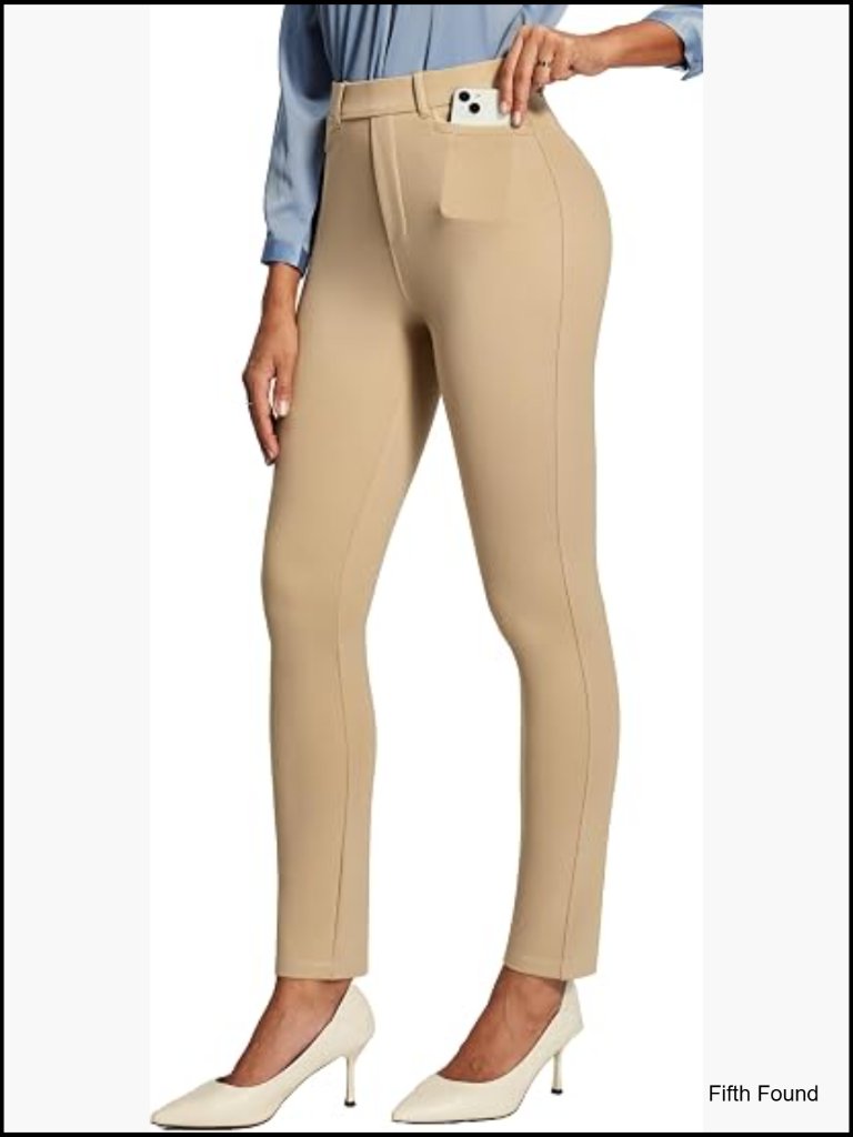 Stretchy Skinny Ponte Dress Pants Pull On High Rise Work Pants With Pockets